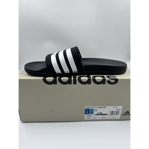 Adidas Adilette Comfort Slides Lightweight Unisex Sandals Black/White M9/W10 - Picture 9 of 15